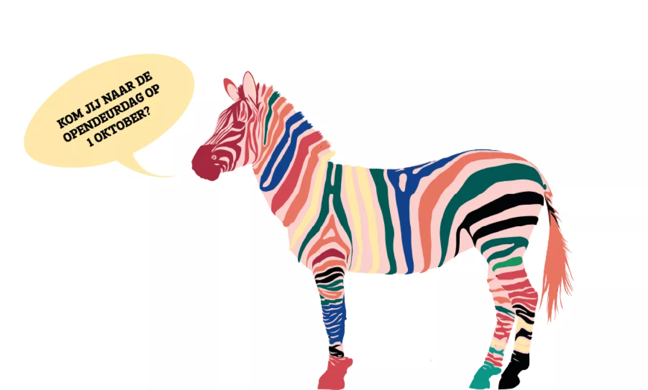 Dit is een afbeelding van een zebra van het inleefatelier 'Over de strepen' van Studio Globo.