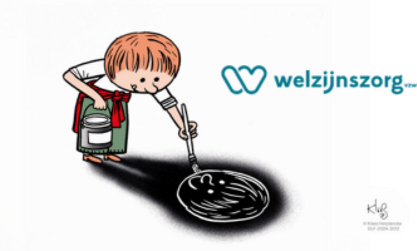 Logo welzijnszorg + Robby die zijn eigen schaduw wit verft