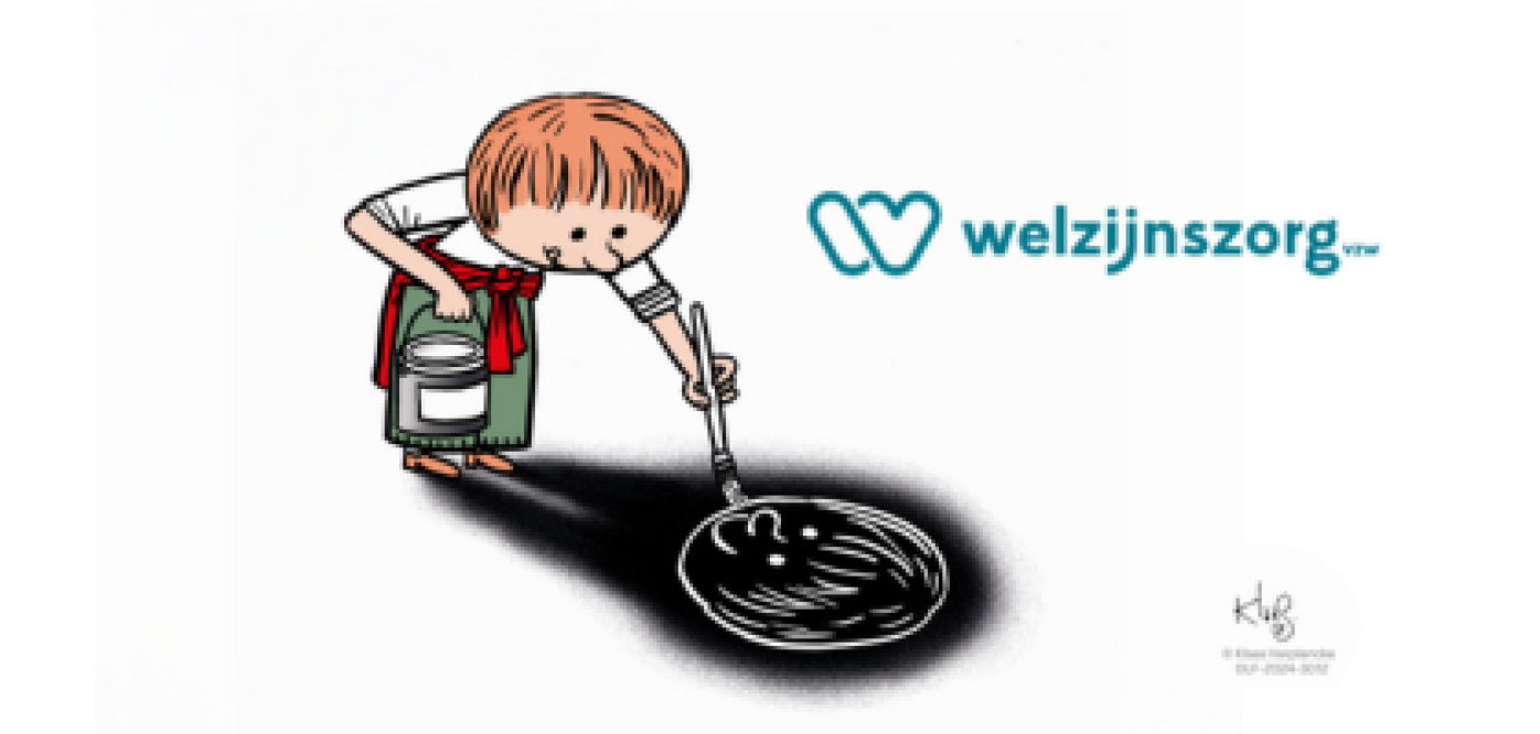 Logo welzijnszorg + Robby die zijn eigen schaduw wit verft