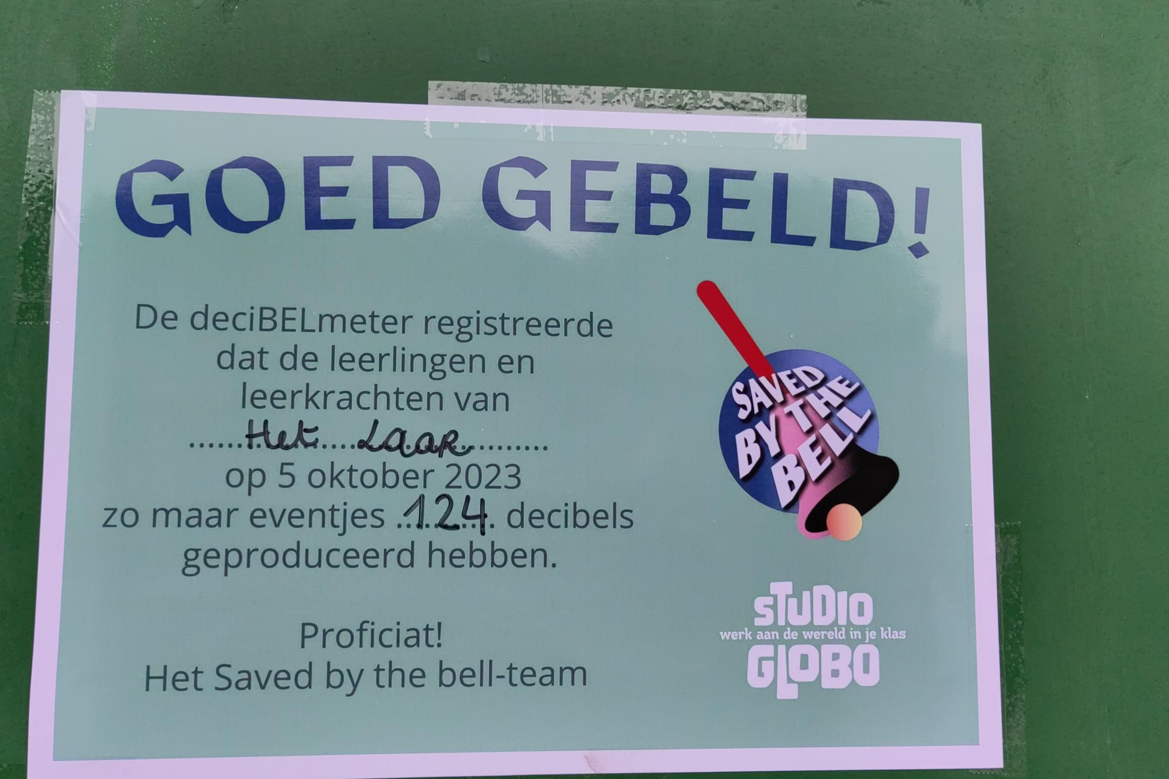 Het Laar uit Dendermonde produceerde 124 decibels voor Saved by the bell.